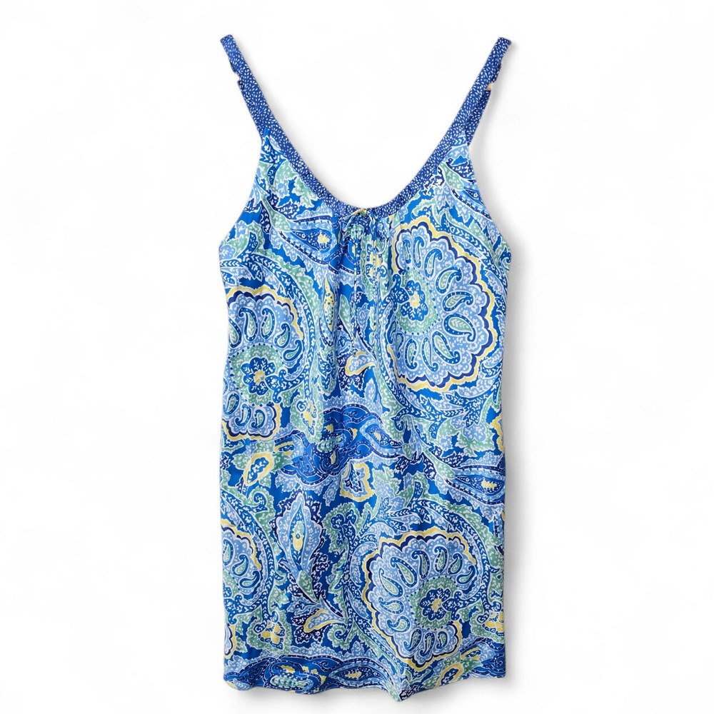 Oscar De La Renta Dress Womens Small Blue Paisley Satin Mini Sleeveless Party‎